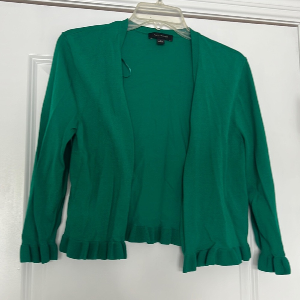 Ann Taylor Emerald Green Ruffle Hem Open Cardigan